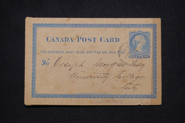CANADA - Entier Postal Avec Repiquage Au Dos ( Général Express Office ), Voyagé En 1878  - L 96863 - 1860-1899 Reinado De Victoria