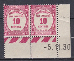 N° 56 Taxes 10c Rose Belle Paire De 2  Timbres Neuf Impeccable Sans Charnière Coins Datés 5.11.30 - Segnatasse