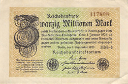 20 Mio Mark Reichsbanknote VF/F (III) - 20 Mio. Mark