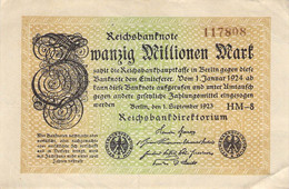 20 Mio Mark Reichsbanknote VF/F (III) - 20 Miljoen Mark