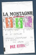 Bande De Journal Pour Secteur Postal 91598 (Polynésie) Affr. 1,00 Et 2,00 Briat Et 0,90 Liberté Clermond Fd Gare 22.8.91 - Tariffe Postali