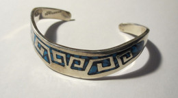 Joli Bracelet - Jonc - TL Mexico Argent 925 / 1000 - Incrustation D'émaux Bleu - TBE - - Armbanden