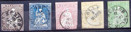 Schweiz Suisse 1857/60: III.Periode Faden Grün (5-40 Rp) Zu 22G-26G Mi 13-17IIBym Yv 26-30 Rund-Stempel (Zu CHF 350.00) - Gebraucht