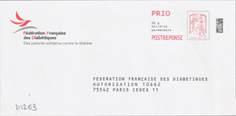 D1263 - Entier / Stationery / PSE - PAP Réponse Ciappa - Fédération Française Des Diabétiques - Agrément 16P016 - PAP : Antwoord /Ciappa-Kavena