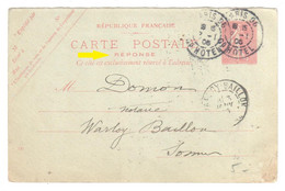 PARIS 96 Grand Hôtel 10 C Semeuse Lignée Entier Carte Postale REPONSE A5 Yv 129-CPR1 Mill 513 Dest Warloy Baillon Somme - Standard Postcards & Stamped On Demand (before 1995)