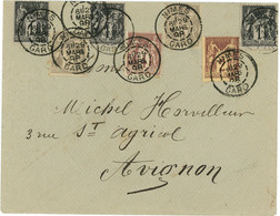 Promo 29 Mars 1898 Sage N° 83b,85e,87b,88 Affranchissement Multicoloré ,de Nimes Vers Avignon - 1877-1920: Semi Modern Period