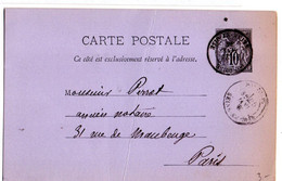 Entier CP --25 Janv 1885--- Type Sage 10c Noir  De PONTOISE Pour PARIS - Standard Postcards & Stamped On Demand (before 1995)