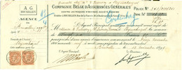 Quittance Des Assurances Générales  à Bruxelles Pour Un Client à Steynockerzeel (Steenokkerzeel) 12-11-1899 - Bank & Insurance