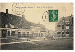 STEENWOORDE (59) Contour De L'Eglise Et Rue De Wattou Ed. Oui Marceri, Envoi 1914 - Steenvoorde