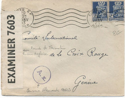 ALGERIE -N°179x2/LETTRE D'ORAN POUR LA SUISSE -Bande De Fermeture Censure Anglaise +(A.X.)Violet Censure Allem. à PARIS - Lettres & Documents