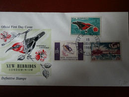 NOUVELLES-HEBRIDES ENVELOPPE 1er JOUR DES N°242/244 SERIE COURANTE OBLITERATION VILA 15 AUGUST 1966 - FDC