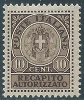 1930 REGNO RECAPITO AUTORIZZATO 10 CENT MNH ** - RE11-4 - Pneumatic Mail