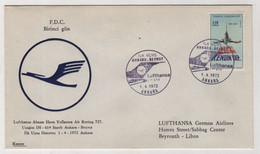 LUFTHANSA  AIRLINES  ANKARA  TO BEYROUTH,  1972 ,FDC,COVER - Storia Postale