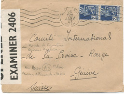 ALGERIE -N°179 Paire /LETTRE D'ALGER POUR LA SUISSE -Bande De Fermeture Censure Anglaise - Lettres & Documents