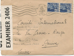 ALGERIE -N°179 Paire /LETTRE D'ALGER POUR LA SUISSE -Bande De Fermeture Censure Anglaise - Storia Postale