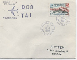 NOUVELLE CALEDONIE - POSTE AERIENNE : 1èr LIAISON Par JET LINER D C 8 / T.A .I . -NOUMEA -PARIS :21-9-60 - Storia Postale