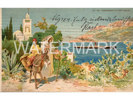 E. LOUIS LESSIEUX ARTIST SIGNED NICE OLD SHIPPING POSTCARD TRANSATLANTIQUE POSTED ALGER ALGERIA - Lessieux