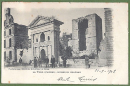 CPA Dos Précurseur - VAUCLUSE - LA TOUR D'AIGUES - RUINES DU CHATEAU -  Animation - édition Aubergier Et Crest - La Tour D'Aigues