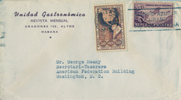 1946 CUBA , SOBRE CIRCULADO , LA HABANA - WASHINGTON , UNIDAD GASTRONÓMICA , REVISTA MENSUAL - Cartas & Documentos