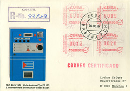 1984 CUBA , SOBRE CERTIFICADO , LA HABANA - MÜNICH , SELLOS VALOR VARIABLE , SVV , AUTOMAT TYP FE 133 - Cartas
