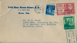 1940 CUBA , SOBRE CIRCULADO , LA HABANA - GALVESTON , PRO HOSPITALES INFANTILES , LIONS INTERNACIONAL , TABACO - Lettres & Documents