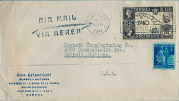 1941 CUBA , SOBRE CIRCULADO , LA HABANA - DETROIT , VIA AÉREA , YV. 32 AER. MAPA DE CUBA , ROWLAND HILL - Covers & Documents