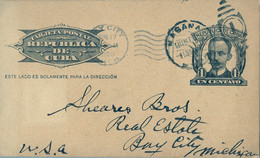 1908 , CUBA , ENTERO POSTAL CIRCULADO , JOSÉ MARTÍ , LA HABANA - BAY CITY , LLEGADA - Storia Postale