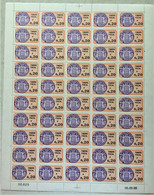FISCAUX MONACO SERIE UNIFIEE  Feuille 50 Timbres (**) Du N°87 0F20  Orange Et Violet  Coin Daté  5 09 88 C0TE 250€ - Fiscali