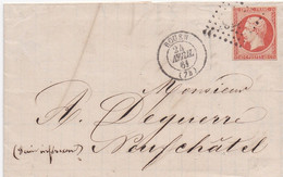 De Rouen Pour Neufchatel N°16 Belle Nuance Orange Vif Ernoult Jottral Banque Et Recouvrements 1861 - 1849-1876: Periodo Clásico