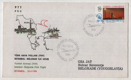 TURKISH  AIRLINES  ISTANBUL TO BELGRADE  1984 ,FDC,COVER - Lettres & Documents