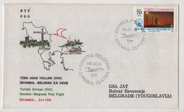 TURKISH  AIRLINES  ISTANBUL TO BELGRADE  1984 ,FDC,COVER - Lettres & Documents