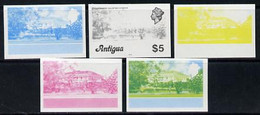 Antigua 1976 Government House $5 (with Imprint) Set Of 5 Imperf Progressive Colour Proofs - Sonstige & Ohne Zuordnung