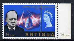 Antigua 1966 Churchill Commem 1/2c Marginal Single From Right Of Sheet With Superb 15mm Shift Of Gold - Autres & Non Classés