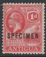 Antigua 1921 KG5 1d Carmine Overprinted SPECIMEN, Fine With Gum And Only About 400 Produced, SG 63s - Other & Unclassified