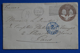 R23 ETATS UNIS USA BELLE LETTRE 1893 CHICAGO  POUR PARIS FRANCE+ CACHET BLEU RARE+ AFFRANCH INTERESSANT - Brieven En Documenten