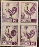 France 1944 Coq Et Marianne D'Alger N°646 Bloc De 4 ** TB Cote Maury 280€ - 1944 Hahn Und Marianne D'Alger