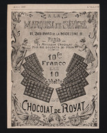 Pub Papier 1916 Chocolat Royat Marquise De Sévigné Confiserie Auvergne Guerre Soldat Canons - Reclame
