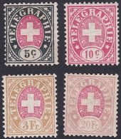 SUISSE, 1868-81,   (Yvert 1-2-6-8) - Telegraph