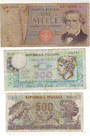 Lot De 3 Billets ITALIE - 500 LIRES  1966 Et 1976  - 1000 LIRES 1969 - - Sonstige & Ohne Zuordnung