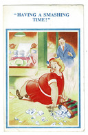 Ref 1485 - 1952 Comic Postcard - Having A Smashing Time - Large Woman A Broken China - Fumetti