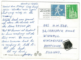 Ref 1486 - 1963 Postcard - Winterthur Switzerland - Slogan Postmark - Tax Due Mark Erased - Winterthur