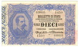 10 LIRE BIGLIETTO DI STATO EFFIGE UMBERTO I 13/01/1911 BB/SPL - Regno D'Italia – Autres