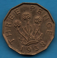 UK 3 Pence 1938  KM# 849 George VI - F. 3 Pence