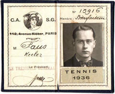 CARTE BIENFAITEUR DU C.A.S.G TENNIS . 1936 - Sonstige & Ohne Zuordnung