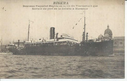 " BISKRA " NOUVEAU PAQUEBOT RAPIDE DE LA C'e Gle TRANSATLANTIQUE SORTANT DU PORT DE LA JOLIETTE A MARSEILLE - Dampfer