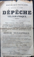 GUERRE DE 1870 DEPECHE TELEGRAPHIQUE ANNONCANT L'ARMISTICE AVEC LE COMTE BISMARCK PRUSSE REVOLUTION  COMMUNE - Documenti Storici