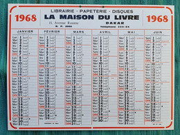 Grand Calendrier De Bureau 1968 La Maison Du Livre Dakar Avenue Roume Sénégal - Grand Format : 1961-70