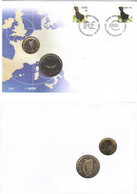Ireland 2002 Coin Letter, With Millenium £1 Coin And 1 Euro, Cancelled 31.12.2001 On 30p And 1.1.2002 On 38c Blackbird - Cartas & Documentos