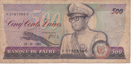 BILLETE DE ZAIRE DE 500 ZAIRES DEL AÑO 1985 (BANKNOTE) - Zaire