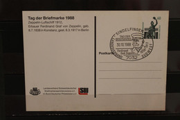 Deutschland 1988, Ganzsache: Tag Der Briefmarke 1988; Wertstempel 60 Pf. Sehenswürdigkeiten, SST Zeppelin - Private Postcards - Used